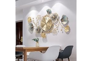 Fmnnfp Large Wall Clock 33 Inch Creative Metal Ginkgo Leaf Design Wall Clock Silent Non Ticking Decoration Wall Clocks for Living Room Bedroom Home