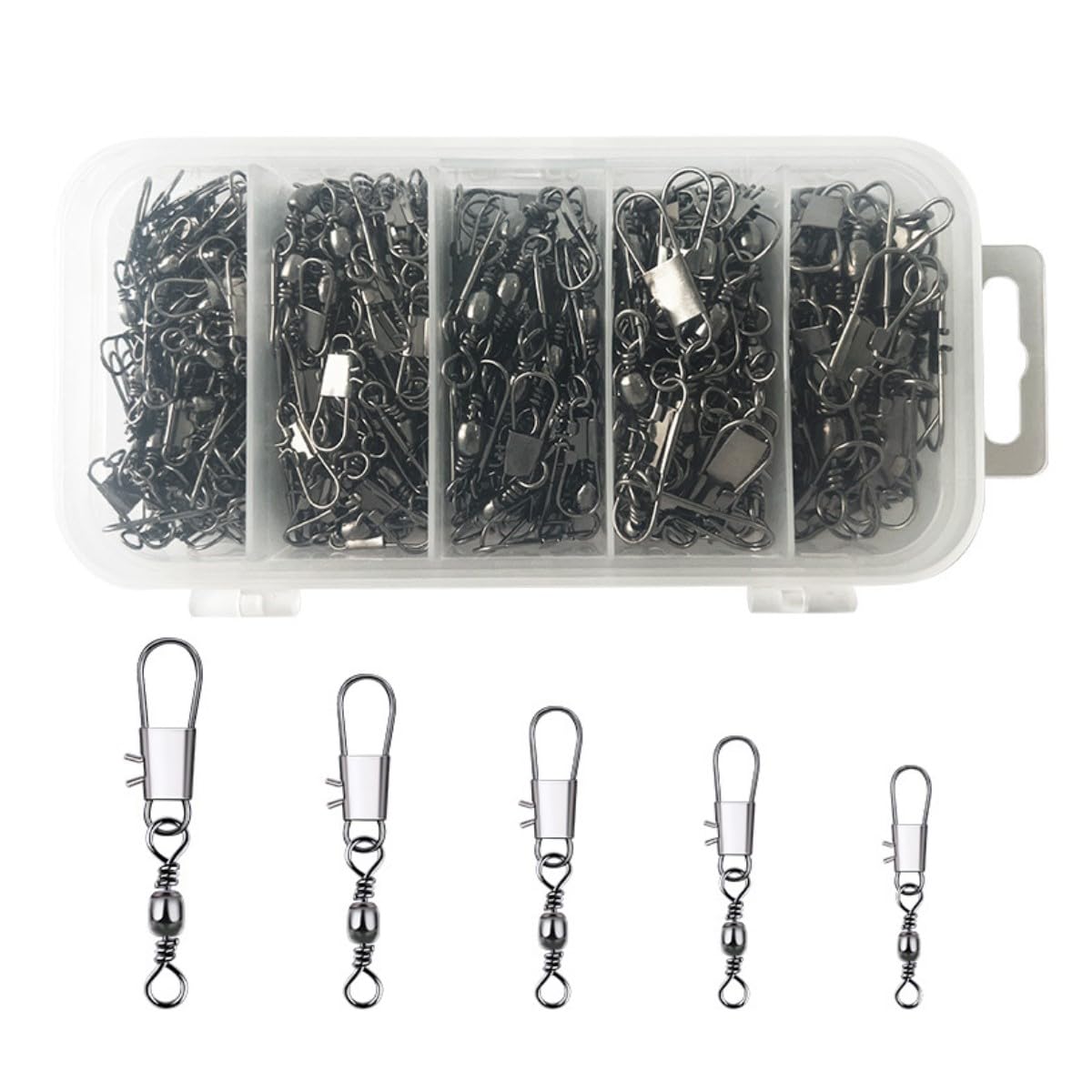 HOUSON 200 PCS Rolling Fishing Swivels with Carabiner, Fishing Swivels Set Swivels Fishing Trout Fishing Swivels Carabiner Fishing Swivels 2# 4# 6# 8# 10#