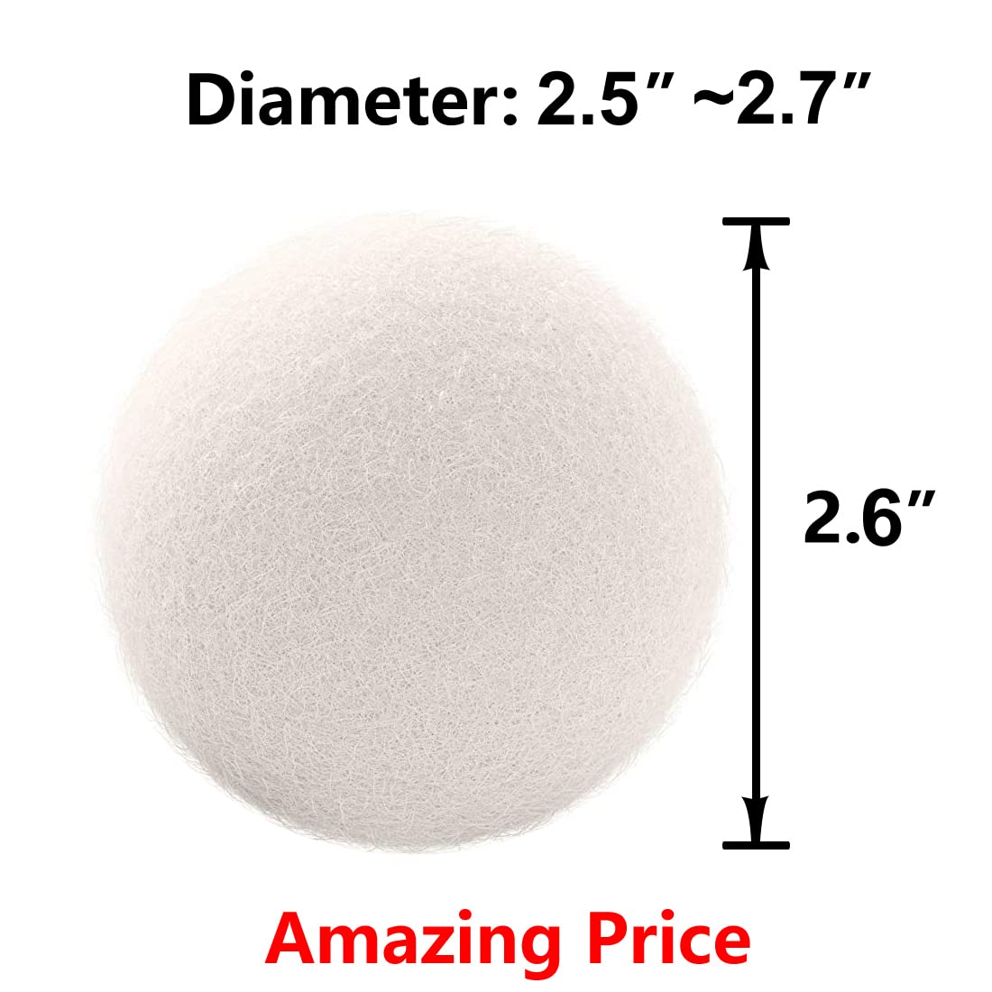 Wool Dryer Balls 6-Pack, Drying Balls for Laundry,Reusable As Natural Fabric Softener, Reduce Clothing Wrinkles, Drying Clothes Faster Eco-Friendly