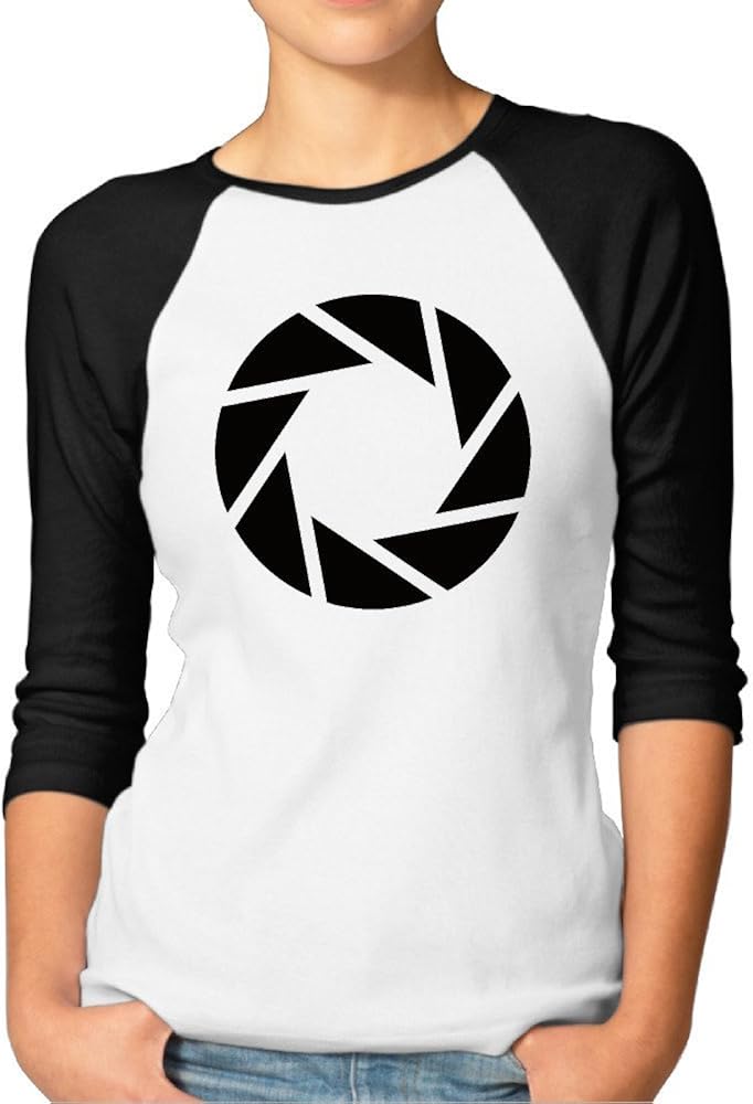 Women's Casual Video Game Circle Logo 3/4 Sleeve T-shirts Black