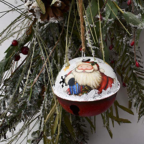 E-view Christmas Tree Ornament Metal Rustic Jingle Bell Hanging Ornaments with Snowman Santa, Decorative Sleigh Bells Winter Decor Xmas Party Supplies Holiday Decoration for Home (Set of 4)