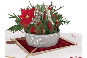 Lovepop Winter Paper Flower Basket Pop Up Card, 5x7-3D Greeting Card, Pop Up Christmas Cards, Kids Christmas Card, 3D Holiday Card, Winter Cards