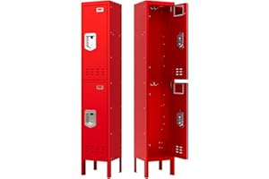 SAPITAL Metal Locker for Home, Dressing Room, 66" Steel Storage Lockers for Employees, Lockable Locker Cabinet with 2 Doors (Red)