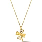 18K Gold Plated Four-Leaf Clover Necklace for Women, Sterling Silver Cubic Zirconia Pendant, Size 16 In,Dainty Lucky Charm Jewelry Gift