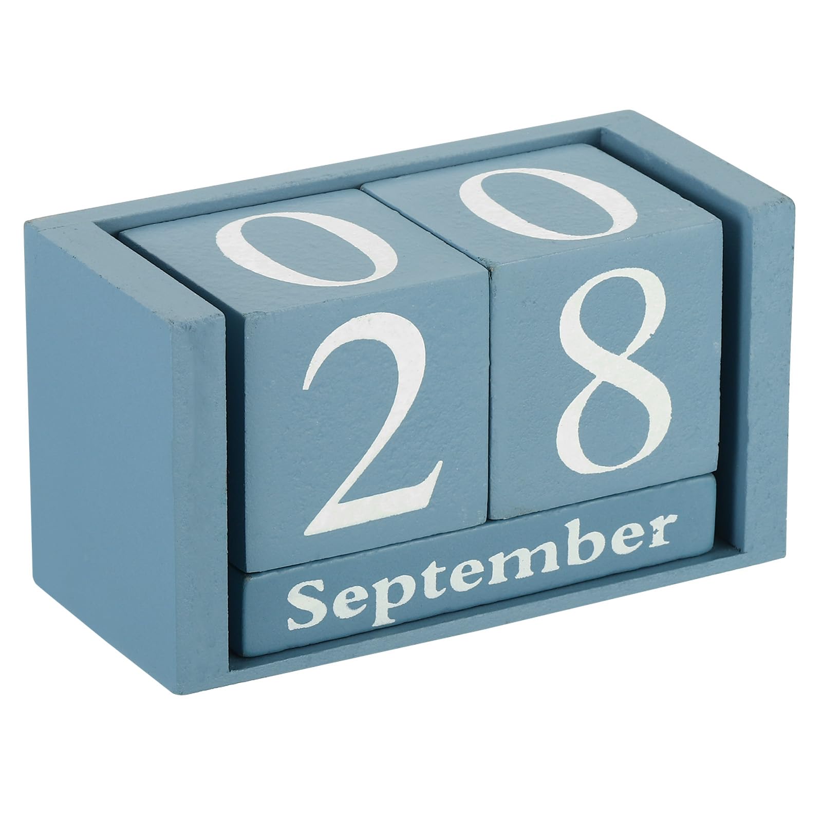 PATIKIL Vintage Wood Block Perpetual Calendar, Reusable Wooden Month Date Display Blocks for Desk Office Home Decoration 3.7", Blue
