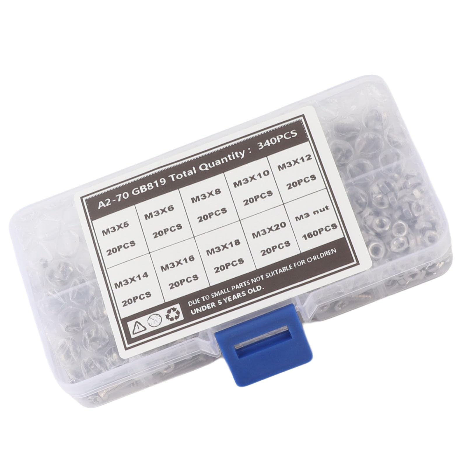 Flat Head Screws Bolts Nuts 340Pcs Cross Screw M3 Combination Set Stainless Steel Countersunk Assortment Kit