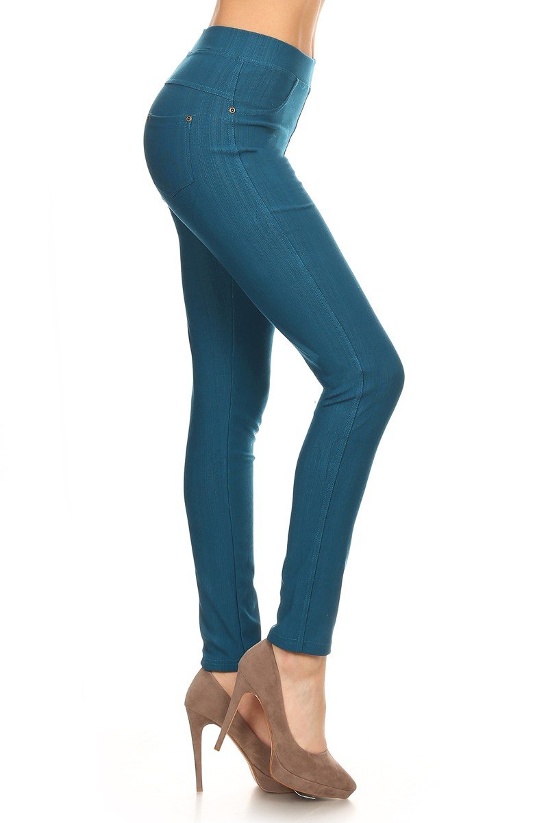 Photo 1 of Leggings Depot Women's Cotton Blend Stretch Pull-on Jeggings Casual Pants with Pockets (Teal, Small)