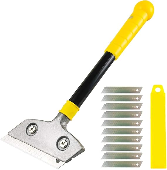 Razor Blade Scraper,LongHandle Putty Knife,with 10 Blades Set Paint