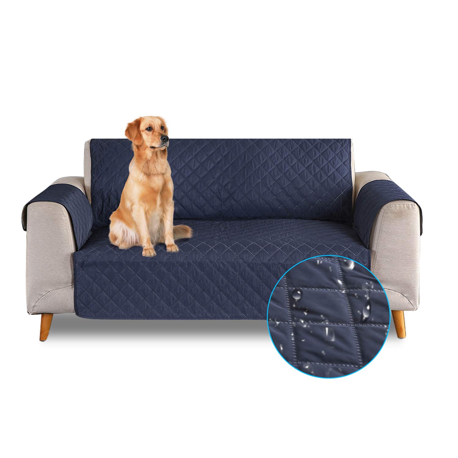 PETCUTE Sofa Cover Waterproof Sofa Slipcovers Sofa Protector Cover Anti Slip Armchair Covers Quilted Couch Slipcover Sofa Protector for Dog Pets Dark blue 1 Seater