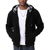 ZITY Mens Flannel Plaid Lined Hoodies Zip Up Heavyweight Sweatshirt Winter Warm Thick Coat