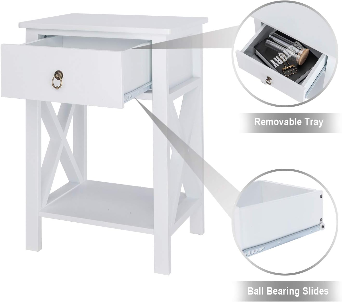 Bonnlo White End Table Nightstand with Drawer and Shelf for Storage: Kitchen & Dining