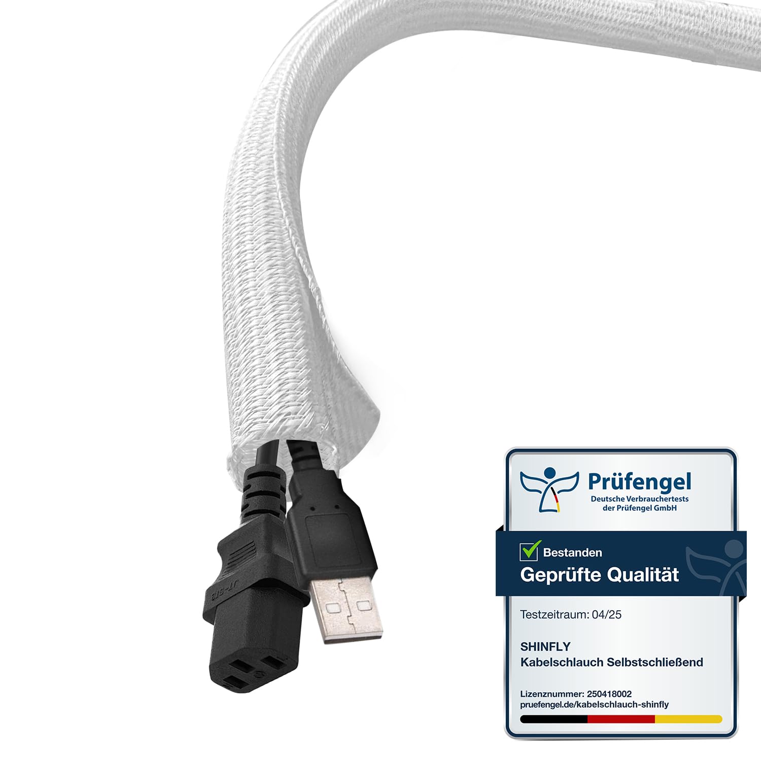 shinfly Cable Sleeve ∅6mmx 3m, White – for 1–2 Thin Cables or a Single Thicker Cable, Cable Organizer for PC, Household Appliances, Office & Motorcycle