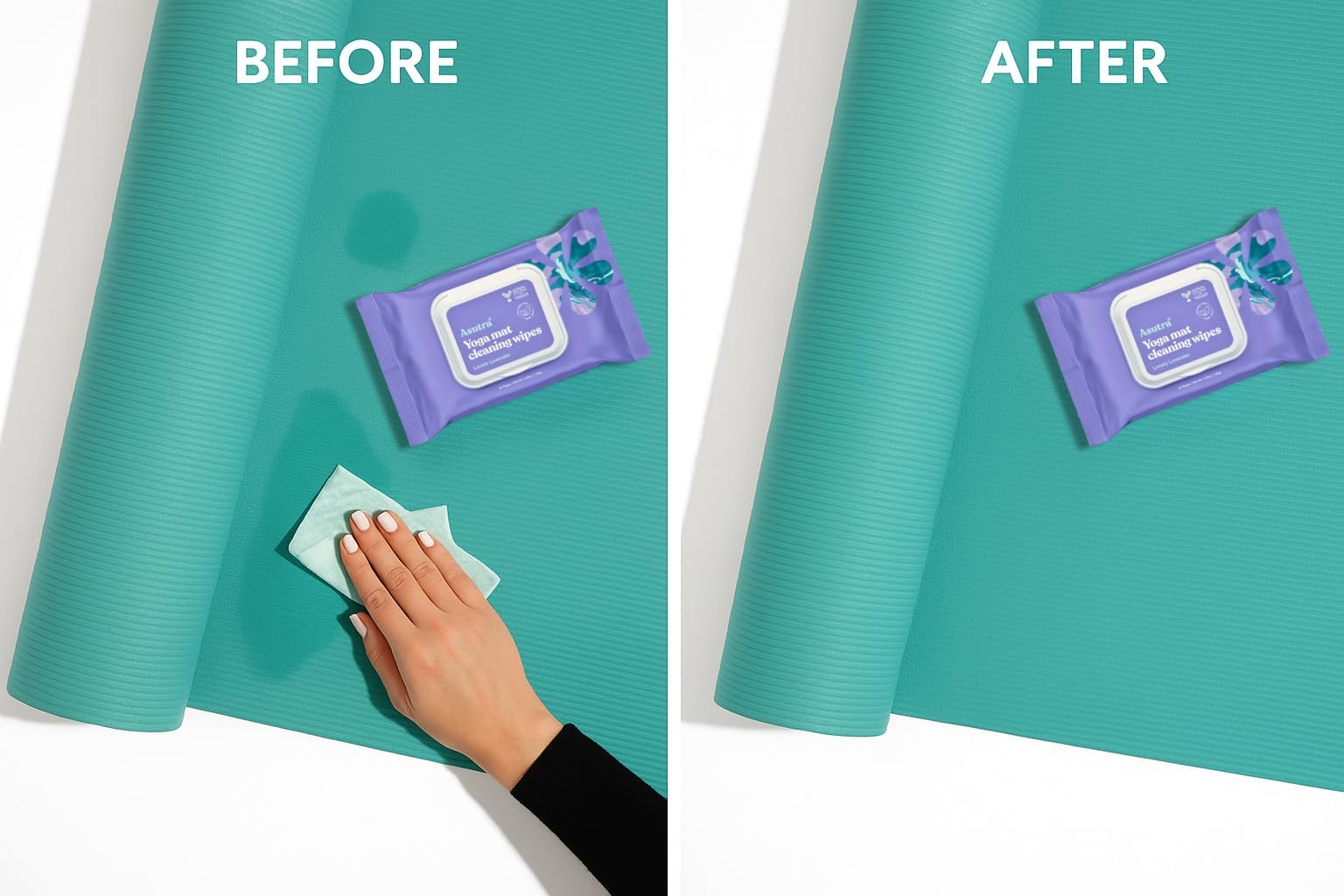 ASUTRA Yoga Mat Cleaning Wipes (Lovely Lavender), 1 Pouch (30 Wipes) - No Slippery Residue, Deep-Cleansing for Fitness Gear & Gym Equipment