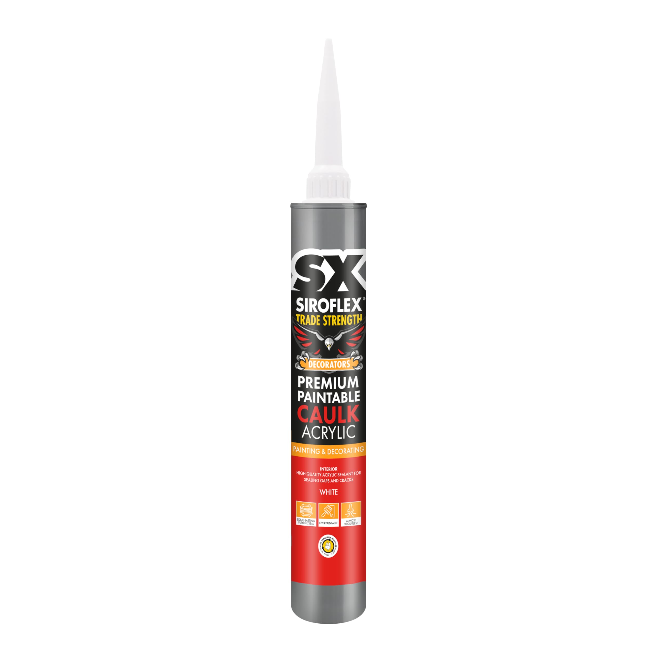 SX Siroflex Premium Paintable Caulk White – Quality Acrylic for Sealing Gaps and Cracks Providing a Long Lasting Flexible Finish for Interior Applications - Overpaintable – 380ml