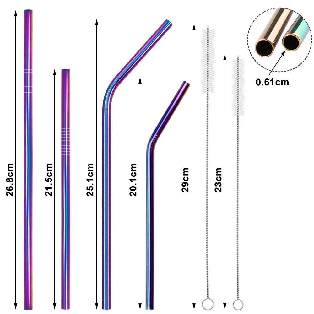 Stainless Steel Drinking Straws CEEBON Reusable Washable Rainbow Straws for 20 30oz Tumblers Ramblers RTIC Yeti Ozark Trail Tumblers Cold Beverage(4 Straight + 4 Bent + 3 Brushes)