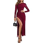 EYNMIN Wedding Guest Dresses for Women 2026 Spring Summer One Shoulder Long Sleeve Slit Mesh Ruched Bodycon Maxi Dress