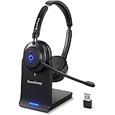Wireless Headset with Mic for Work-Bluetooth Over Ear Headphones with Microphone,Noise Cancelling with Mute & USB Dongle for Computer/Phones/Remote Work/Call Center,Lightweight All Day Comfort