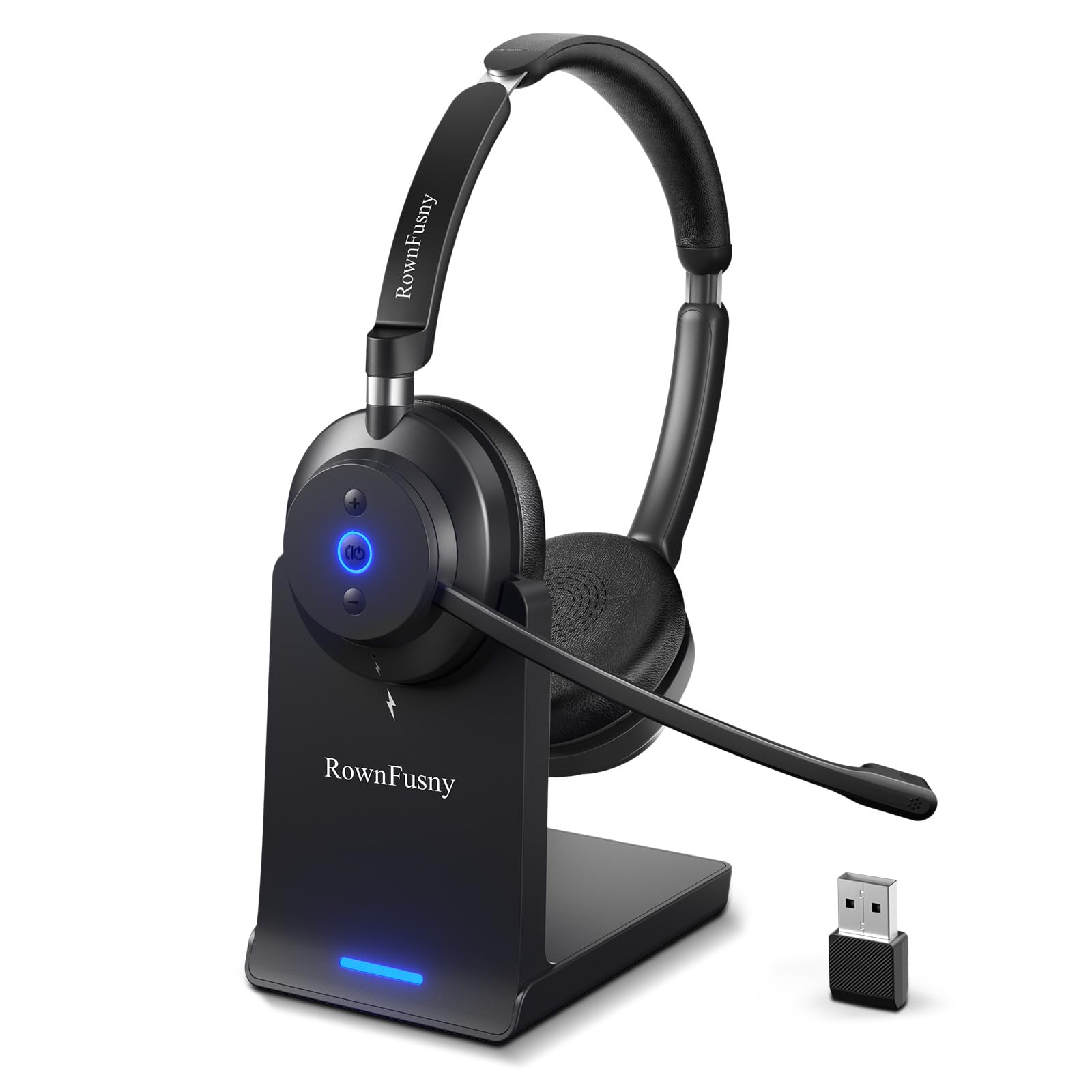 Photo 1 of Rownfusny Wireless Headset with Mic for Work, Bluetooth Headphones with Microphone, Computer Headset with Microphone, Bluetooth 5.7 Headset with Charging Base & USB Dongle for Office/Home/Call Center