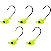Reaction Tackle Tungsten Swimbait Jig Heads with 3D Realistic Eyes for Bass, Swim Bait Jig Head Hooks for Freshwater or Saltwater Fishing Lures (5-Pack)