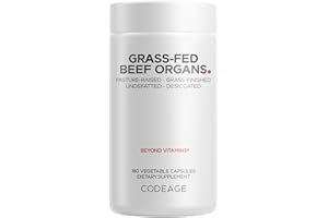 Codeage Grass Fed Beef Organs Supplement – Glandulars Supplements - Freeze Dried, Non-Defatted, Desiccated Liver, Heart, Kidney, Pancreas & Spleen Bovine Pills – Beef Vitamins - Non-GMO -180 Capsules
