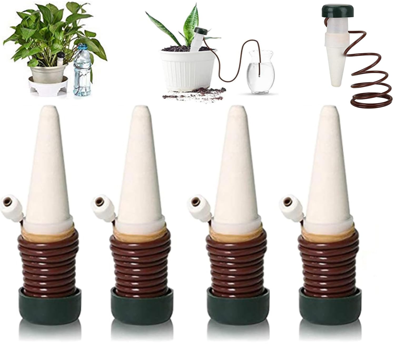 FaJoek Automatic Watering Set, 4 Pieces Water Dispenser for Indoor Plants, Self-Watering Spike, Plant Watering System with Adjustable, for Indoor and Outdoor Plants (White)