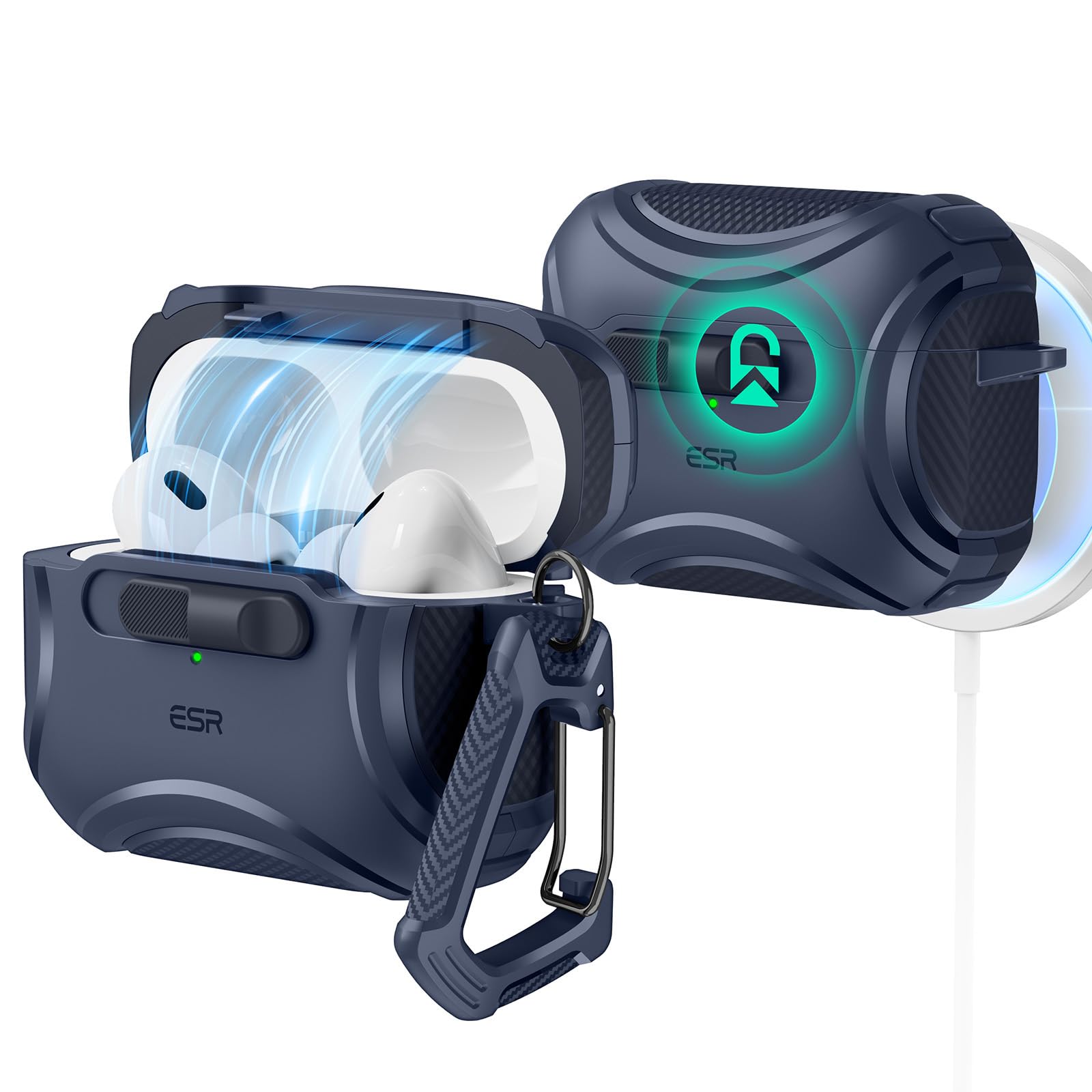 Photo 1 of ESR for AirPods Pro Case (2023/2022/2019, 2nd/1st Gen), Compatible with AirPods Pro 2nd Generation (USB-C/Lightning Cable), Effortless MagSafe, Drop-Proof Lock, Easy Open, Cyber Series, Blue