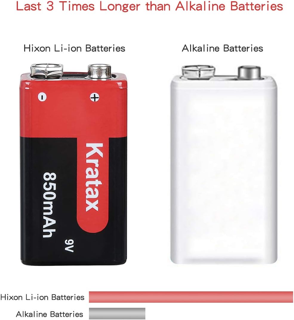 9V Rechargeable Li-ion Battery,Kratax 850mAh 9V Battery Rechargeable,2 Pack 9V Batteries with Protection Board for Smoke Detector Alarm,Fire Alarm,Multimeter,Radio Microphone,Kids Toys Battery - Image 5
