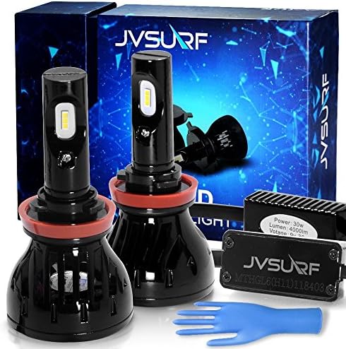 8000 Lumens LED Car Headlight Bulbs Conversion Kit, JVSURF Extremely Bright Headlamp - H11 (H1,H3, H4,H7) - 30W, 6000K Cool White CREE and Far Dual Use- 2 Yr Warranty (H11, Black)