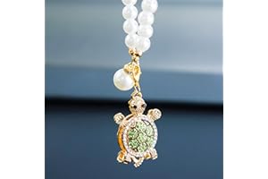 Starupway Bling Turtle Rear View Mirror Accessories, Cute Car Decor for Women, Imitation Pearl Chain Tortoise Car Charms Hang