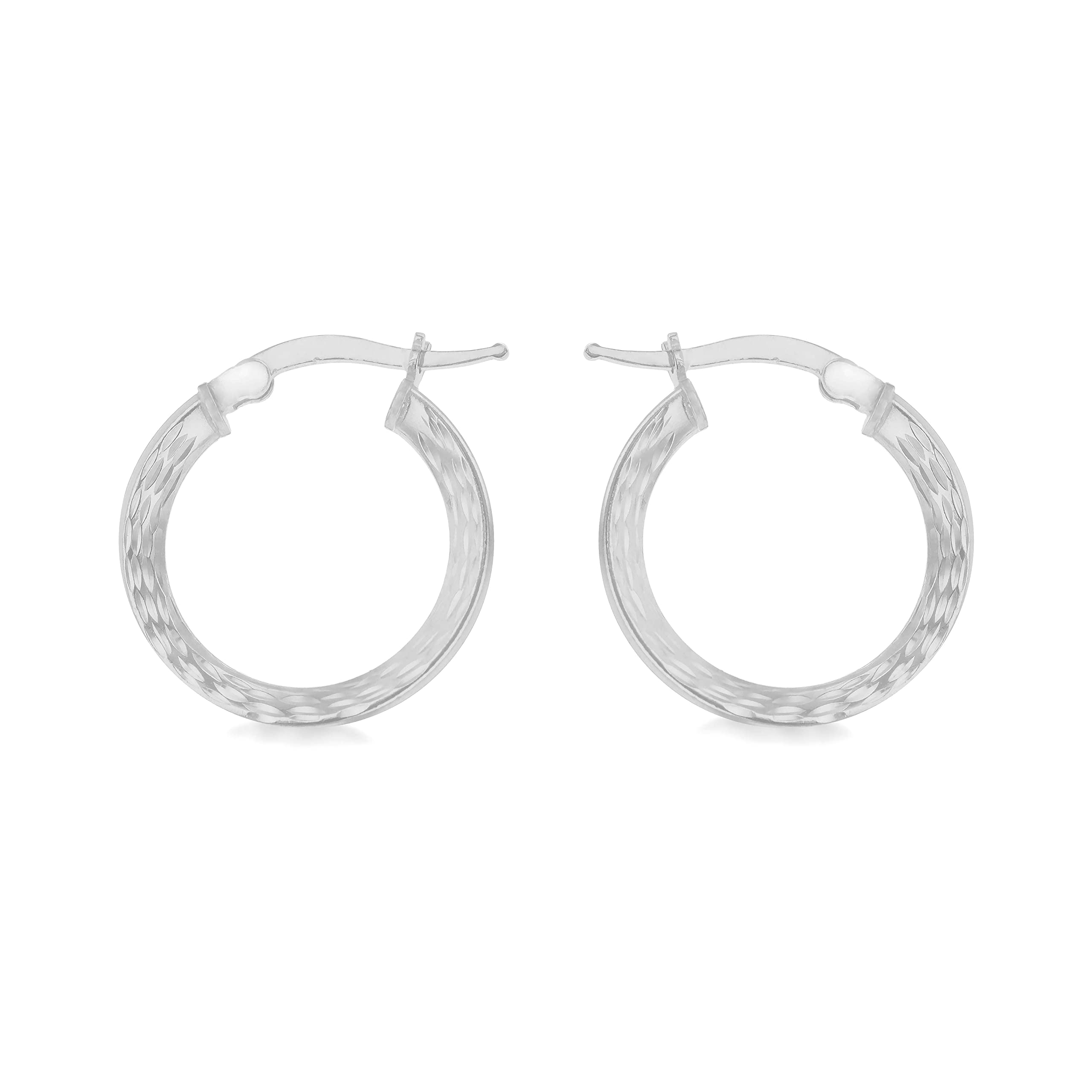 Tuscany Silver Women's Sterling Silver Rhodium Plated 20mm Marquise Patterned Triangle-Tube Creole Earrings