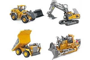 ADTHLIER Remote Control Excavator (11-Channel), Dump Truck, Bulldozer, Loader (9-Channel), 2.4GHz Remote Control Construction Vehicles, Metal Construction, with Cool Lights and Sound Effects, 4-pcs