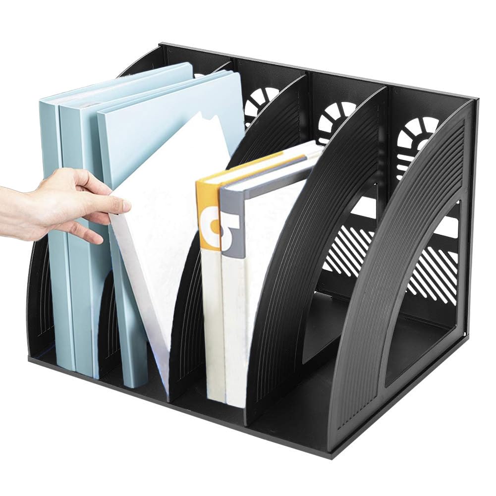 ITODA Desk File Organiser 4 Compartments File Rack Holder Magazine Plastic Holders Sturdy Desktop Frames File Dividers Document Rack Display and Storage Organiser