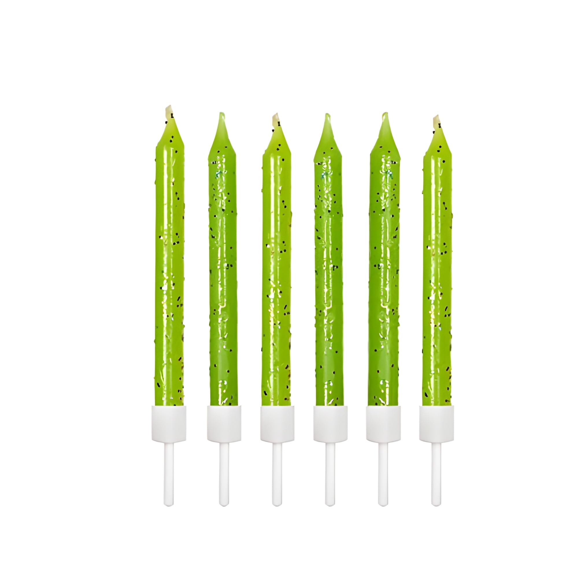 Anniversary House Lime Green Glitter Birthday Candles Set of 12 - with Holders 7.5cm - Premium Cake Toppers for Birthday Decorations, Anniversary & Celebration - Elegant Birthday Candle Pack
