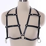 BANSSGOTH Women Leather Harness Cage Bra with Chain