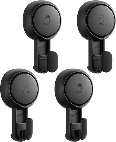 TAILI Black Suction Hooks 4 Pack Vacuum Wall Hooks No Drilling Waterproof 5kg