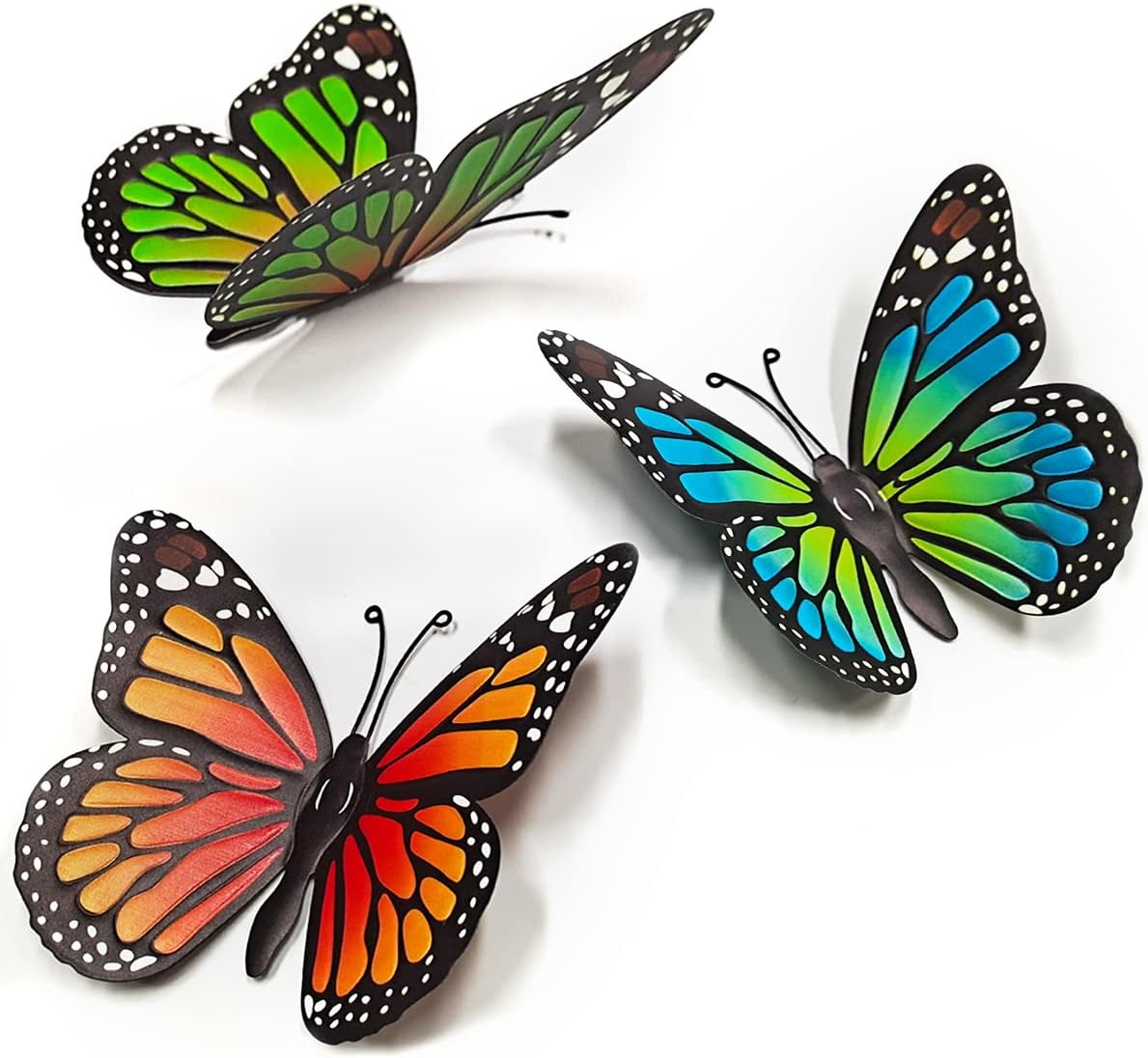 Plaques & Wall Art - VOKPROOF Metal Butterfly Outdoor Wall Art Decor - 3 Pcs Butterflies Wall Sculpture Hanging Decorations for Indoor Outdoor Fences Yard Patio Garden Decor (9.8''Lx 6.8''W)