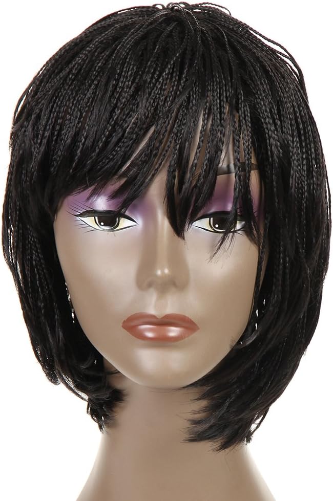 Short Bob Braids Wigs Synthetic Crochet Short Box Braid Wigs with Bangs Glueless Hand-made Braided Wigs Synthetic Box Braid Wigs African American Bob Braided Wigs for Black Women Color #2