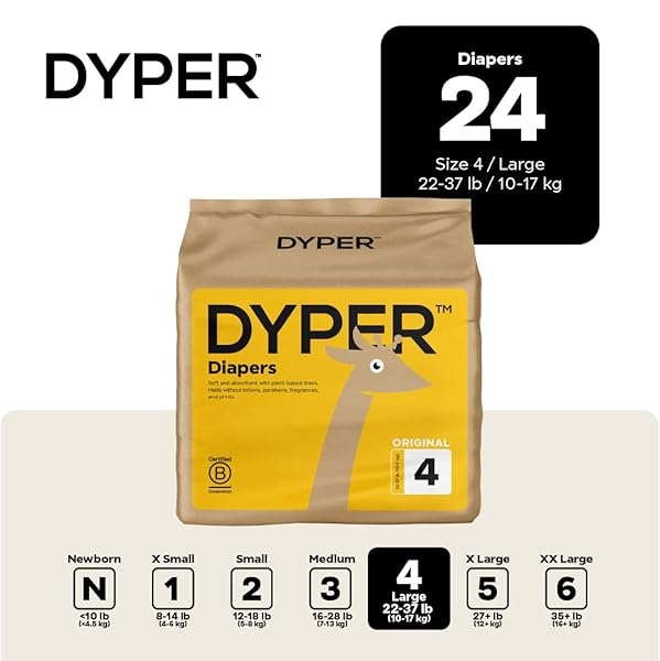 DYPER – BABY DIAPERS HYPOALLERGENIC CLOTH ALTERNATIVE DAY & OVERNIGHT PROTECTION – MADE WITH PLANT-BASED* & HONEST INGREDIENTS – SIZE 4 (24 COUNT)