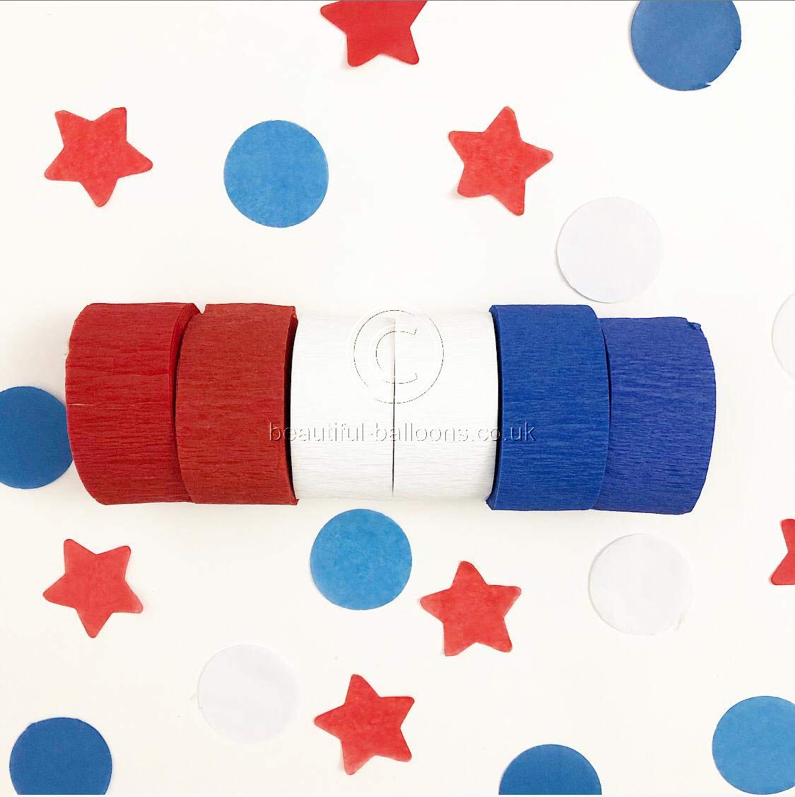 Beautiful Balloons - Red, Royal Blue, White Crepe Paper Roll Kit! Brexit UK USA French