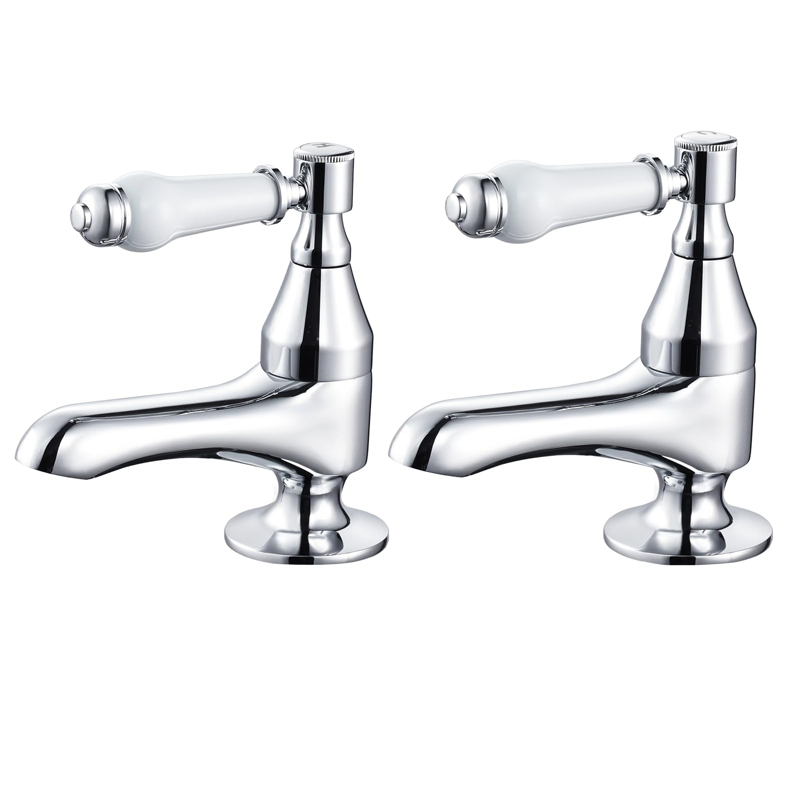 Hapilife Bath Pillar Taps Pair Victorian Traditional Twin Bathroom Bathtub Tap Separated White Ceramic Lever Chrome 2 Holes Mono Hot and Cold Water G1/2’’