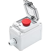 OELFFOW IP67 Button Switch Outdoor Waterproof Box Red Button Emergency Stop with Protective Cover Anti-misoperation Switch(AC/DC 6A-110V/3A-240V/2.5A-380V)