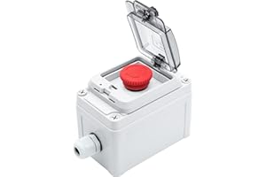 OELFFOW IP67 Button Switch Outdoor Waterproof Box Red Button Emergency Stop with Protective Cover Anti-misoperation Switch(AC/DC 6A-110V/3A-240V/2.5A-380V)