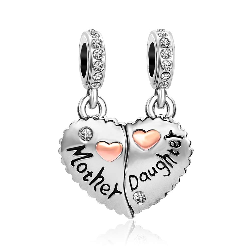 Mother Daughter Splittable Heart Charm fits Pandora Charms Bracelets for Women Mother's Day Birthday Christmas Jewellery Gift