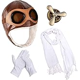 Aviator Hat with Goggles Ear Flaps Fighter Pilot Costume Accessories Goggles Scarf Gloves Brooch Halloween amalia Cosplay