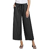 POTILI Women's Wide Leg Baggy Cropped Jeans with Elastic Waist Pull On Lightweight Loose Fit Denim Pants with Pockets