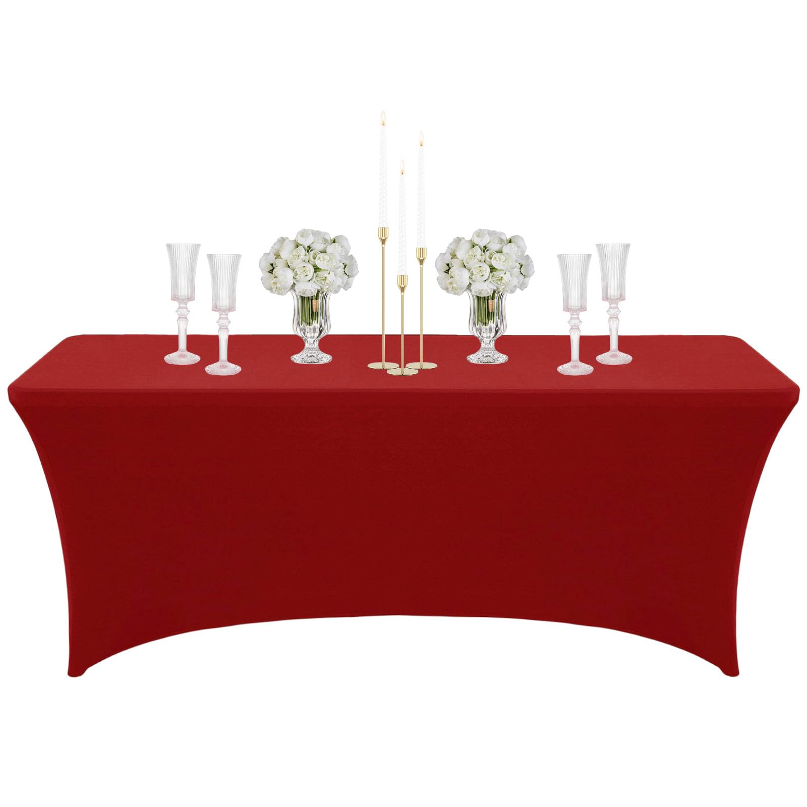 Wind Red Spandex Tablecloths 4ft for Rectangle Table,Stretchable Tablecloth Washable Table Cover,Fitted Spandex Stretch Patio Table Covers for Event,Wedding,Banquet,Parties,Covering Stalls,Exhibitions