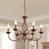 Jaycomey Farmhouse Chandelier Bronze, Rustic 6 Light French Country Iron Pendant Light Fixture, Vintage Metal Chandelier for 