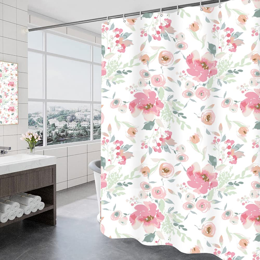 GONOVE Shower Curtain 180 x 200cm Mildew Resistant Waterproof Thicken Polyester Fabric Rose Flowers Bathroom Shower Curtain Liner Long Washable Bath Curtain with Hooks, Weighted Hem — image 1