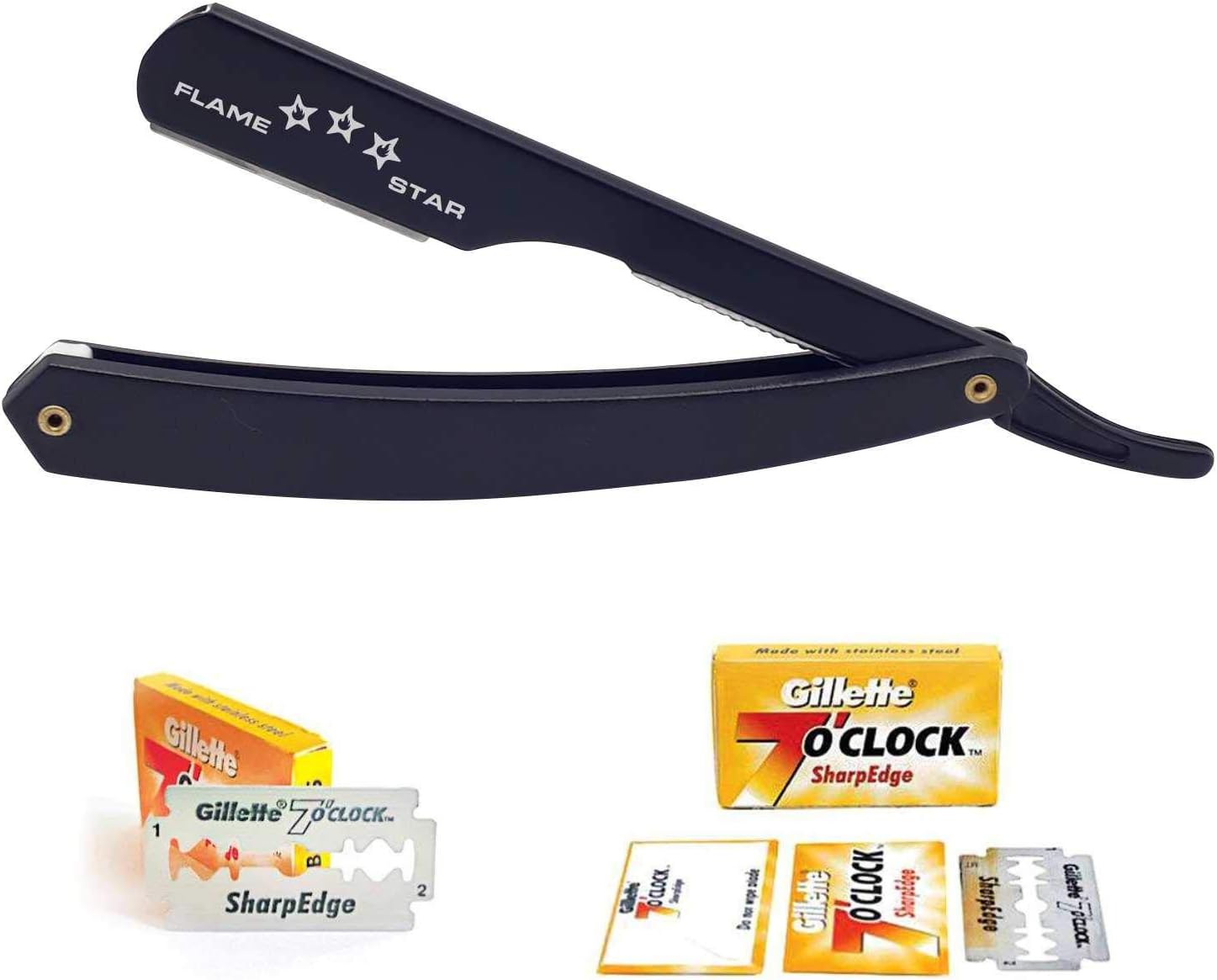 Replaceable Blade Slide Out Barber Razor, Straight Razor, Straight Edge Razor, Black Razor for men by"FLAME STAR"…