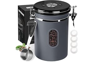 1KG Airtight Canister with Date Tracker & Transparent Window, 2.8L Stainless Steel Coffee Storage Canister, 35OZ Food Storage
